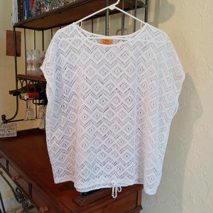 Ruby Rd White Geometric Open Weave Coverup Resort Wear - EUC